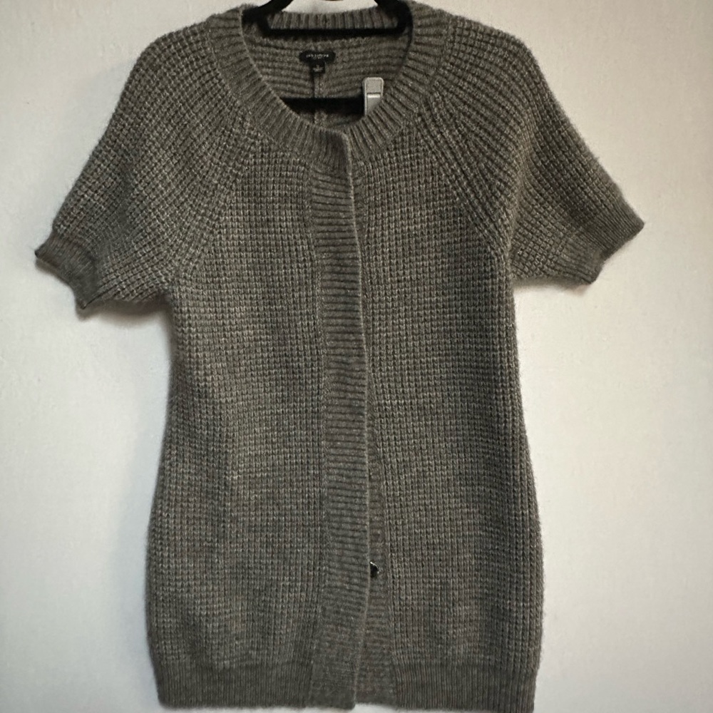 Ann Taylor sweater women's small grey alpaca blend tunic sweater w/ snap closure